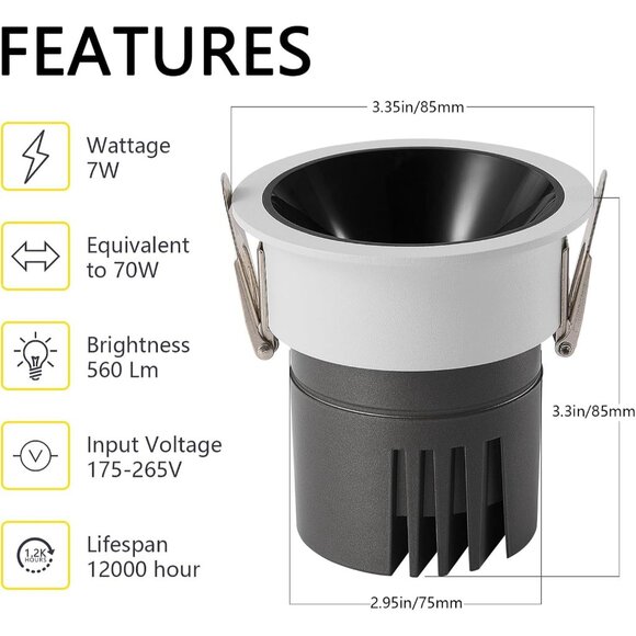 CXWV 3 Inch LED Recessed Downlight,7W Dimmable Anti-Glare Ceiling Light - Picture 2 of 9